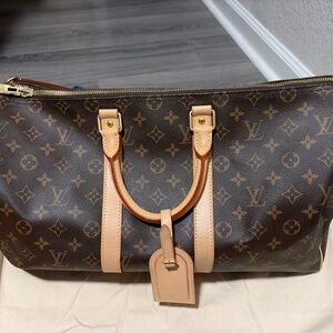 Louis Vuitton Brown Monogram Keepall Bandouliere 45 Canvas Bag.
